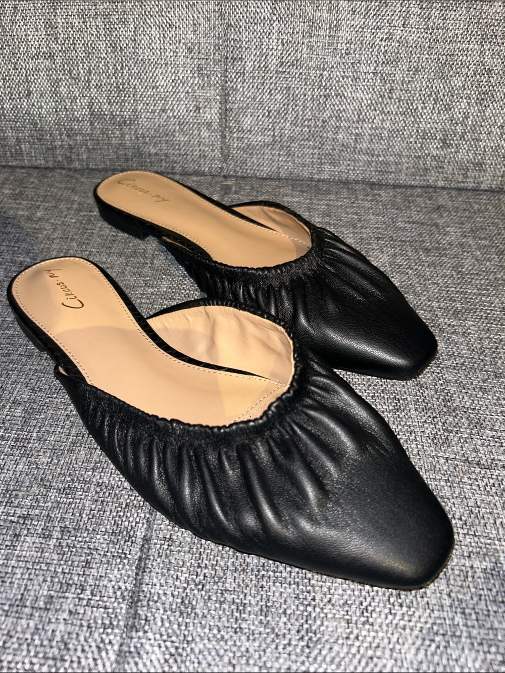 NEW - Circus NY - Black Ruched Slip-On Mules
